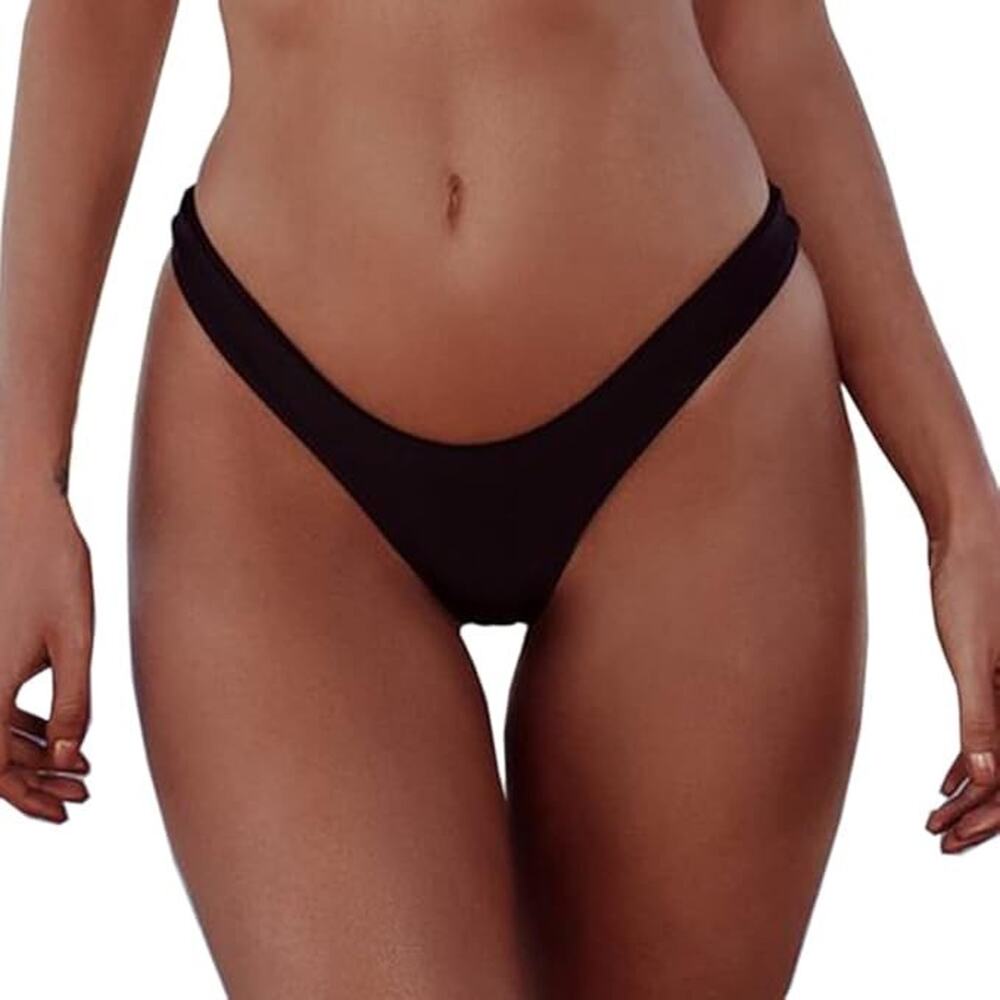 SherryDC Women's Cheeky Thong Brazilian Cut Low Rise High Leg Bikini Bottom SM